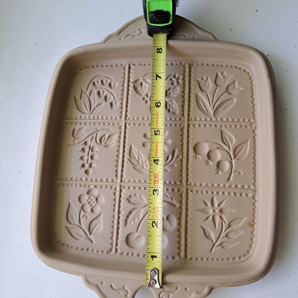 Brown Bag Cookie Art 1983 Hill Design Stoneware Mold 9 Florals Handles 8" Square - Picture 12 of 14